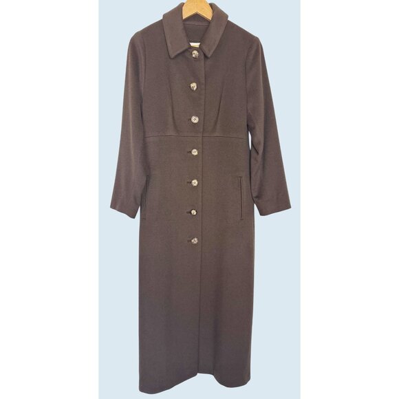 J MENDEL Paris Chocolate Brown Long Soft Full Button Coat Size S - Picture 2 of 6